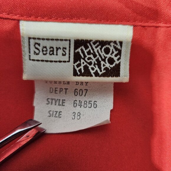 Vintage Sears Fashion Place Shirt Womens 38 Red Long Sleeve Blouse 70s Secretary - Picture 9 of 10